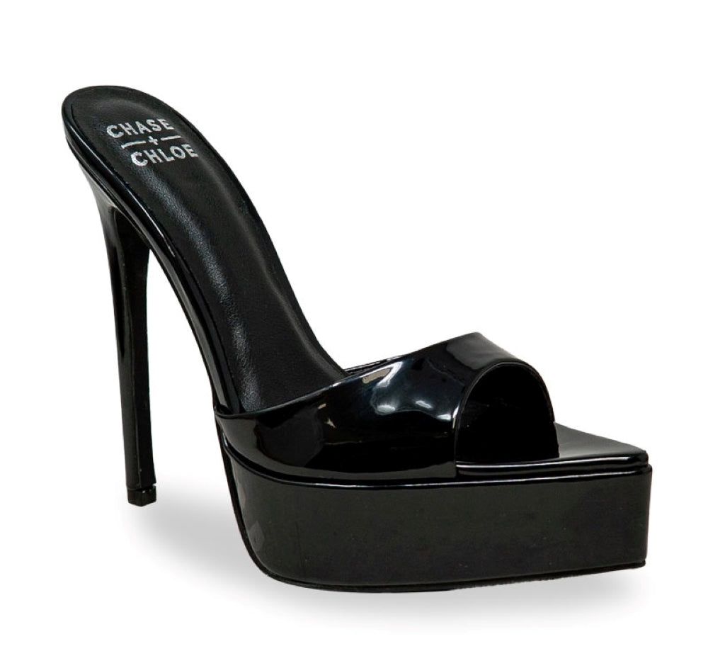 Chase Lawnie Platform Slip-on Pointy Peep Toe Stiletto Heel Mule-Black