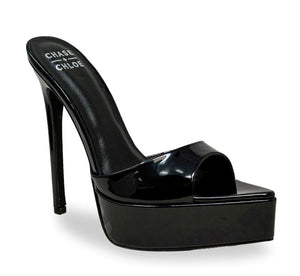 Chase Lawnie Platform Slip-on Pointy Peep Toe Stiletto Heel Mule-Black