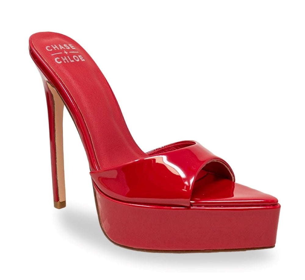 Chase Lawnie Platform Slip-on Pointy Peep Toe Stiletto Heel Mule-Red