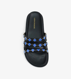 Women's Black Tolu Clover Charm Slide Sandals - Slip-On Flat Sandals