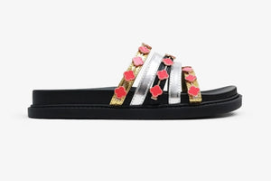 Women's Gold Tolu Clover Charm Slide Sandals - Slip-On Flat Sandals