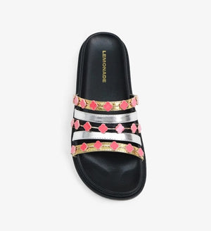 Women's Gold Tolu Clover Charm Slide Sandals - Slip-On Flat Sandals