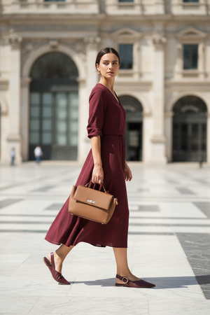 Burgundy Slingback Pointed Toe Flat | Rose Gold Buckle | Vegan Leather