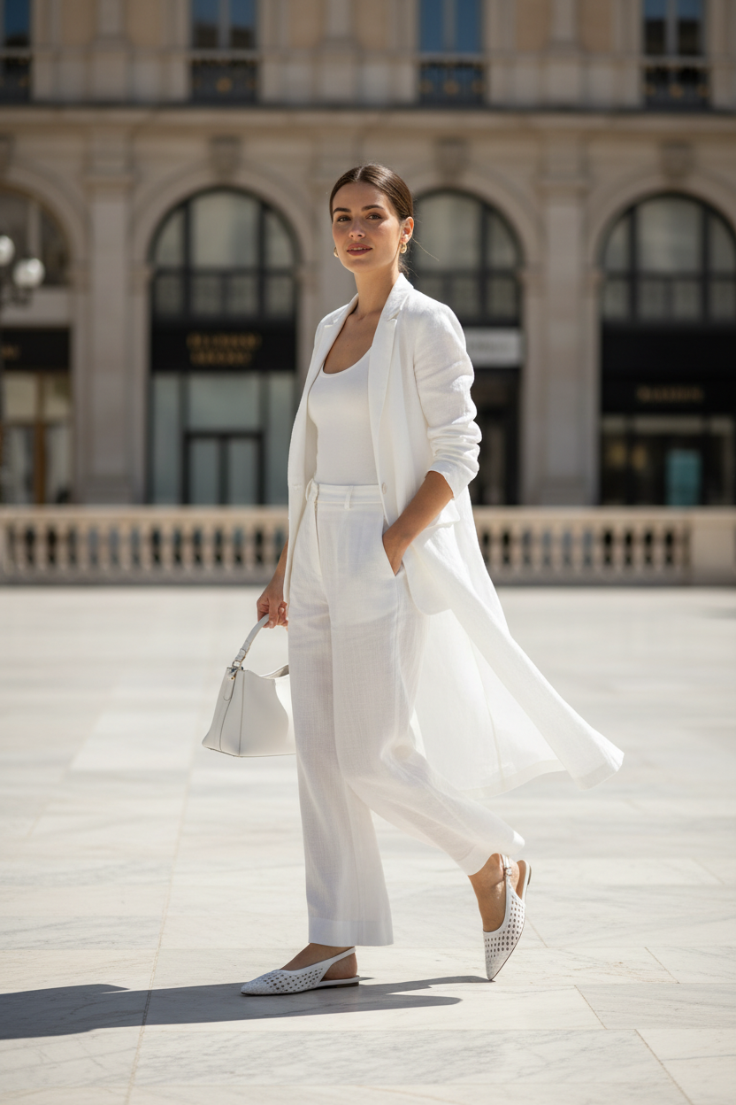 White Woven Slingback Pointed Toe Flat | Buckle Strap | Lattice Weave