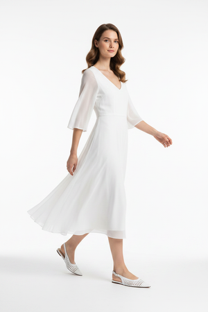 White Woven Slingback Pointed Toe Flat | Buckle Strap | Lattice Weave