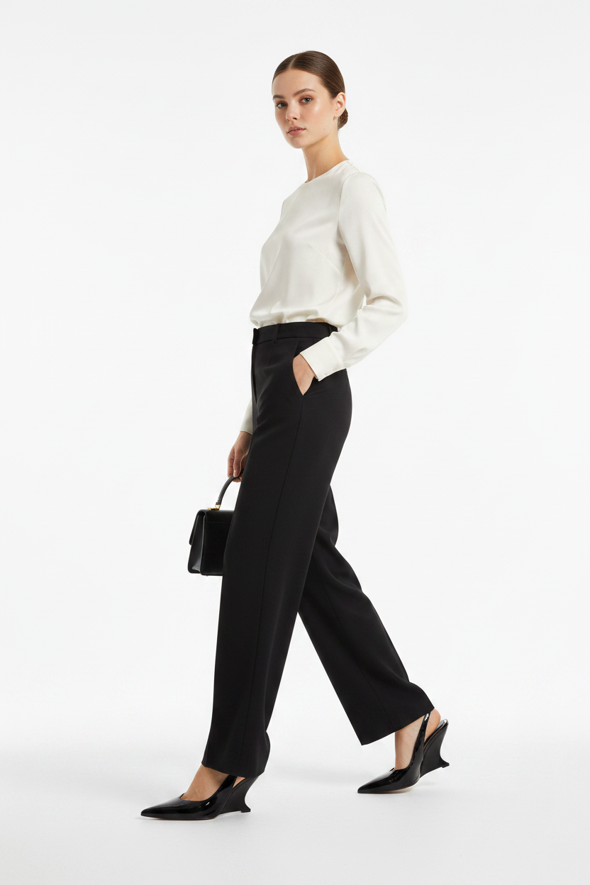 Black Patent Slingback Wedge Heel | Sculptural Heel | Pointed Toe