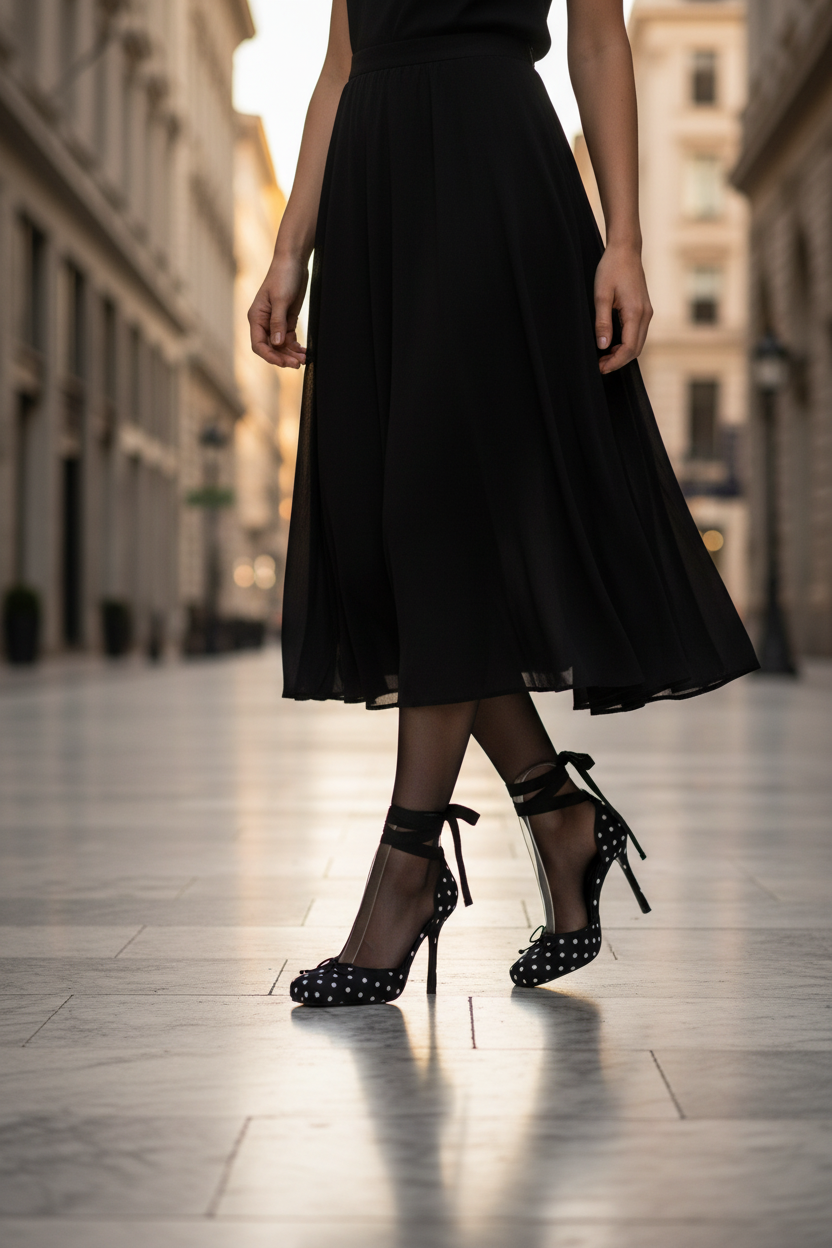 Polka Dot Ankle-Tie Stiletto Heels — Women's Platform Pump