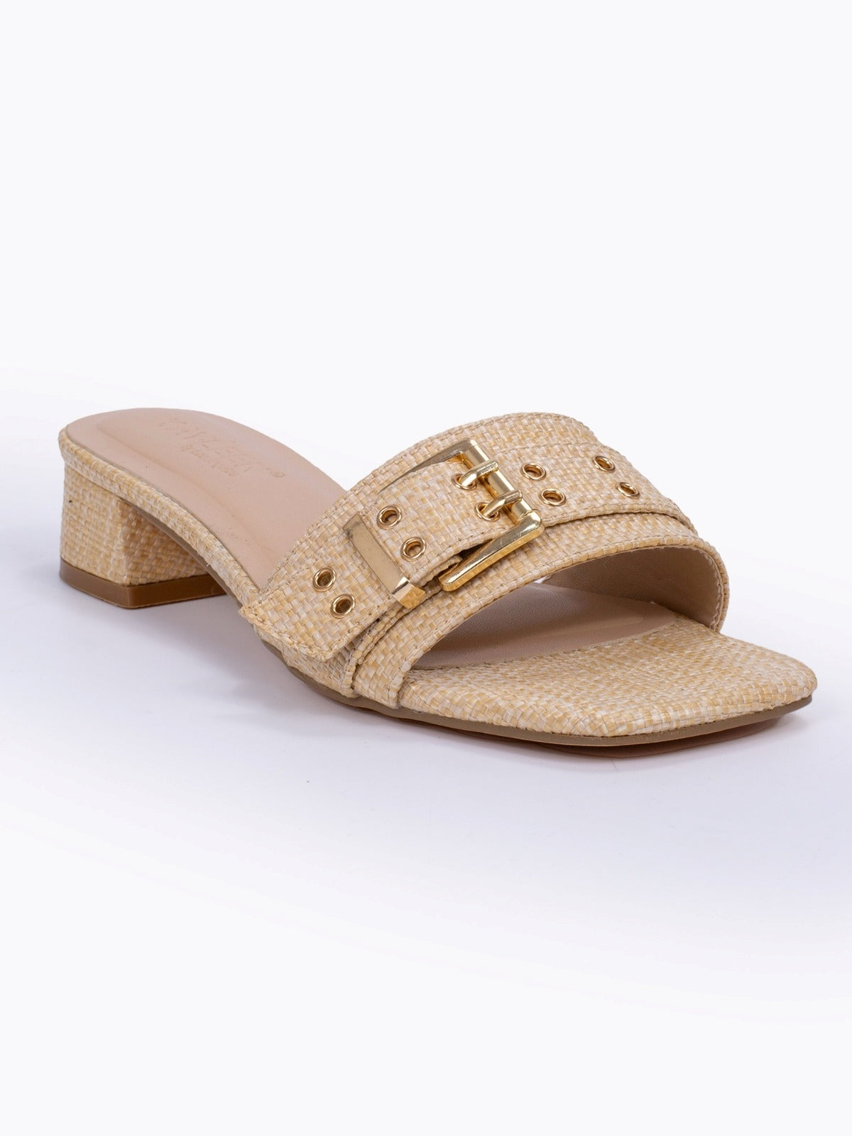 DDK Nasus Classic Buckle Detail Low Heel Sandal – Natural