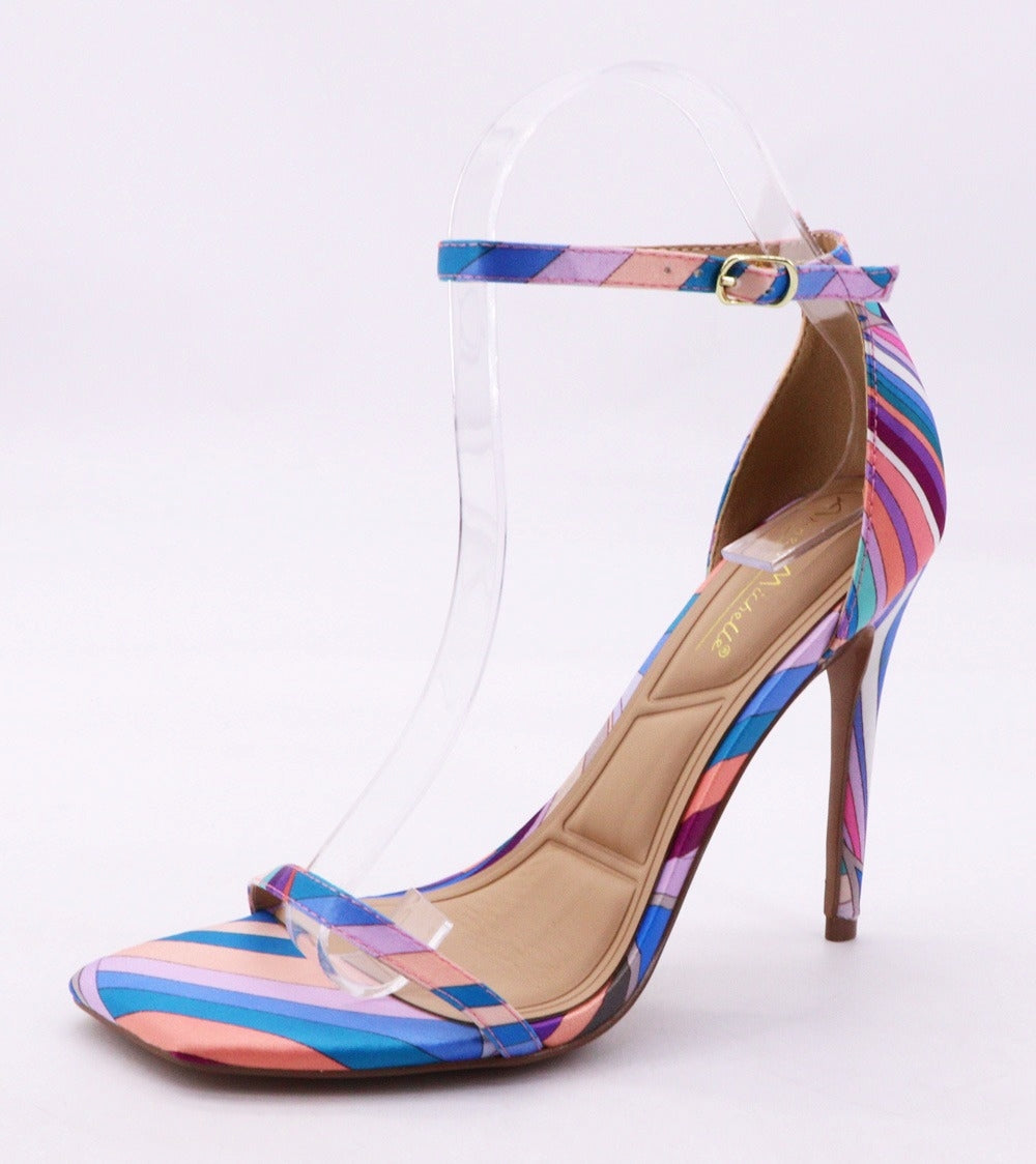 Anne Michelle Neo Pink Pastel Multicolor Stiletto Sandals – Open Toe Ankle Strap Heels