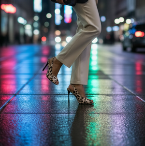 Anne Michelle Clearcut Cheetah Patent Peep Toe Slingback Stiletto Heels