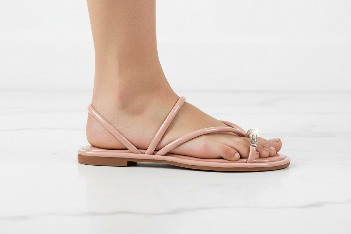 Nora Blush Crystal Toe Ring – Jewelled Women's Flat Sandals | EstelleShoes