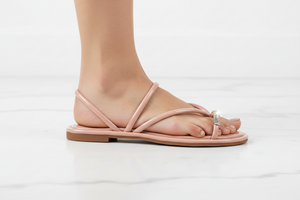 Nora Blush Crystal Toe Ring – Jewelled Women's Flat Sandals | EstelleShoes