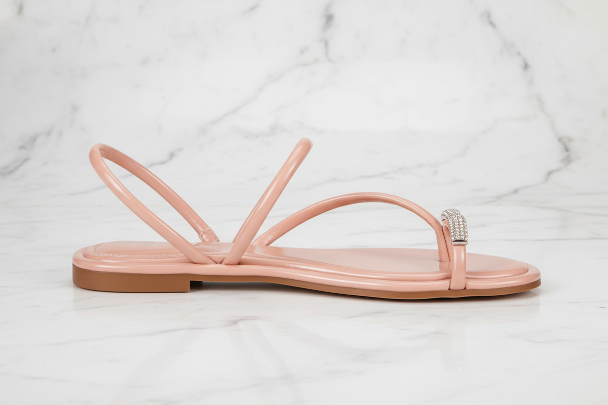 Nora Blush Crystal Toe Ring – Jewelled Women's Flat Sandals | EstelleShoes