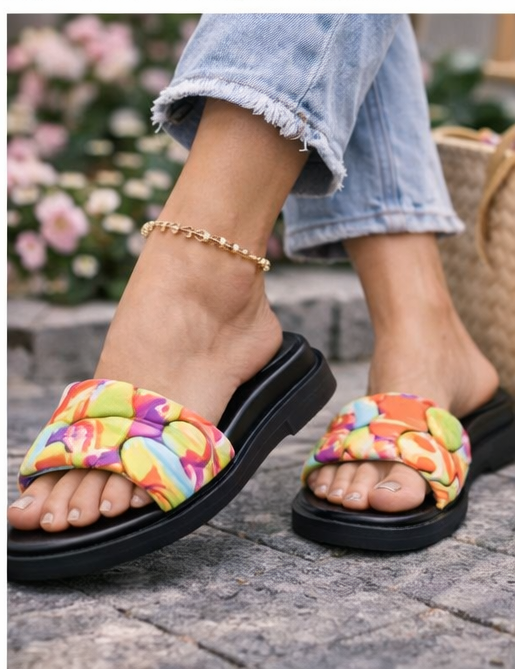 Wide Band Platform Slide Sandals - Multi color