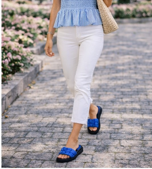 Women's Blue Nuage Wide Band Platform Slide Sandals - Comfortable Summer Slides
