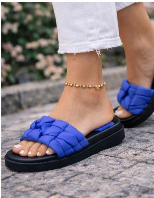 Women's Blue Nuage Wide Band Platform Slide Sandals - Comfortable Summer Slides