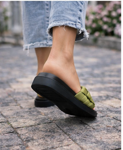 Women's Green Nuage Wide Band Platform Slide Sandals - Comfortable Summer Slides