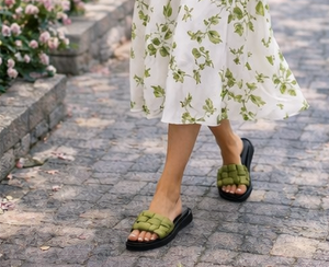 Women's Green Nuage Wide Band Platform Slide Sandals - Comfortable Summer Slides