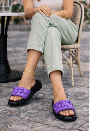 Wide Band Platform Slide Sandals - Purple