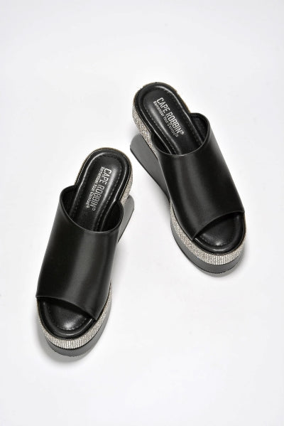Cape Robbin Odana Black Rhinestone Platform Wedge Mule – Slip-On Open Toe Sandal