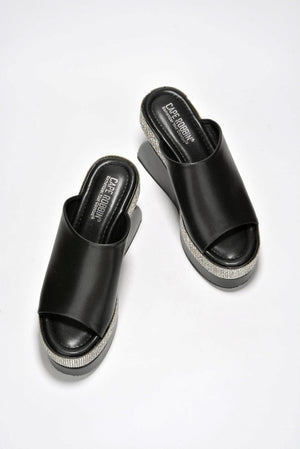 Cape Robbin Odana Black Rhinestone Platform Wedge Mule – Slip-On Open Toe Sandal