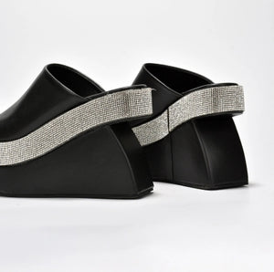 Cape Robbin Odana Black Rhinestone Platform Wedge Mule – Slip-On Open Toe Sandal