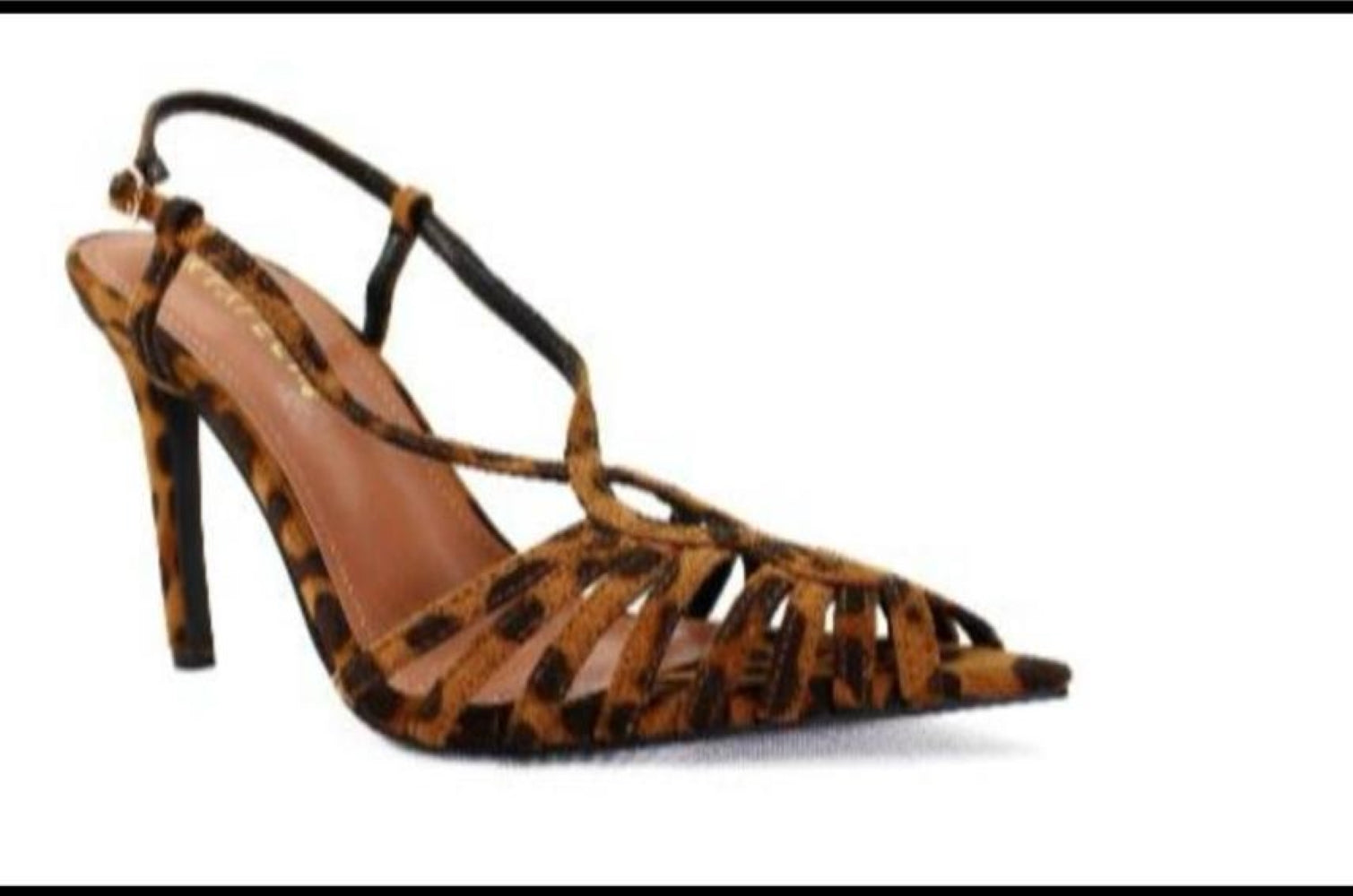DDK Oysta Leopard Print Caged Slingback Stiletto Heel Sandal