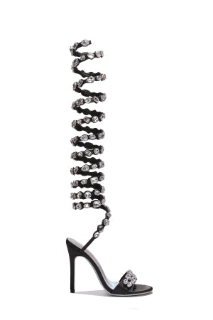 Women's Panus Gem-Crusted Ankle-to-Calf Wraparound Stiletto Heels – Round Toe Sandals
