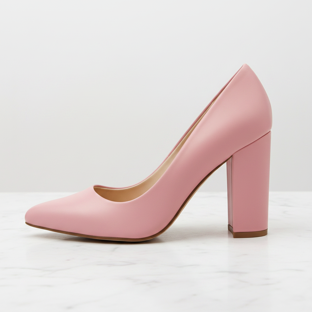 High-Vamp Block Heel Pump – Pink