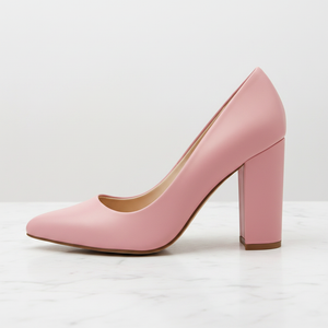 High-Vamp Block Heel Pump – Pink