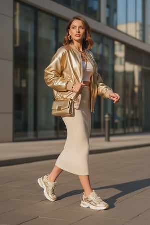 DDK Ellyn Gold Chunky Sneakers — Women's Metallic Platform Lace-Up Shoes