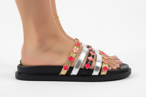 Tolu Gold Clover Charm Slide Sandals – Women's Flat Slip-On