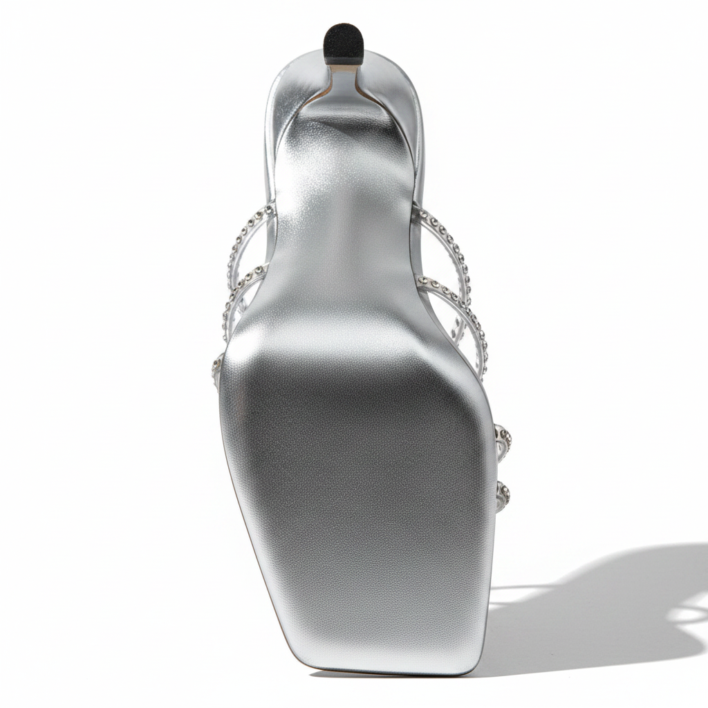 Prom Silver Rhinestone Multi-Strap Mule Heels | Evening Stiletto Sandals