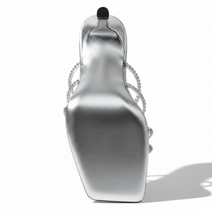 Prom Silver Rhinestone Multi-Strap Mule Heels | Evening Stiletto Sandals