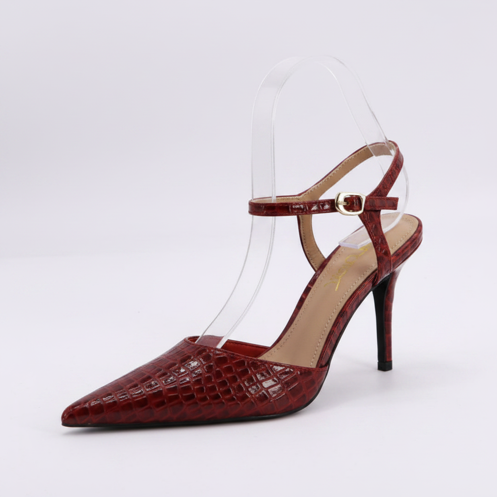 Croc-Embossed Stiletto Slingback – Red