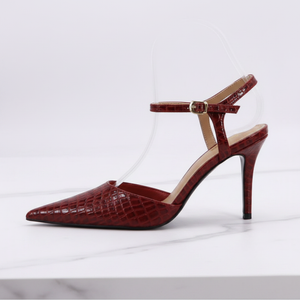 Croc-Embossed Stiletto Slingback – Red