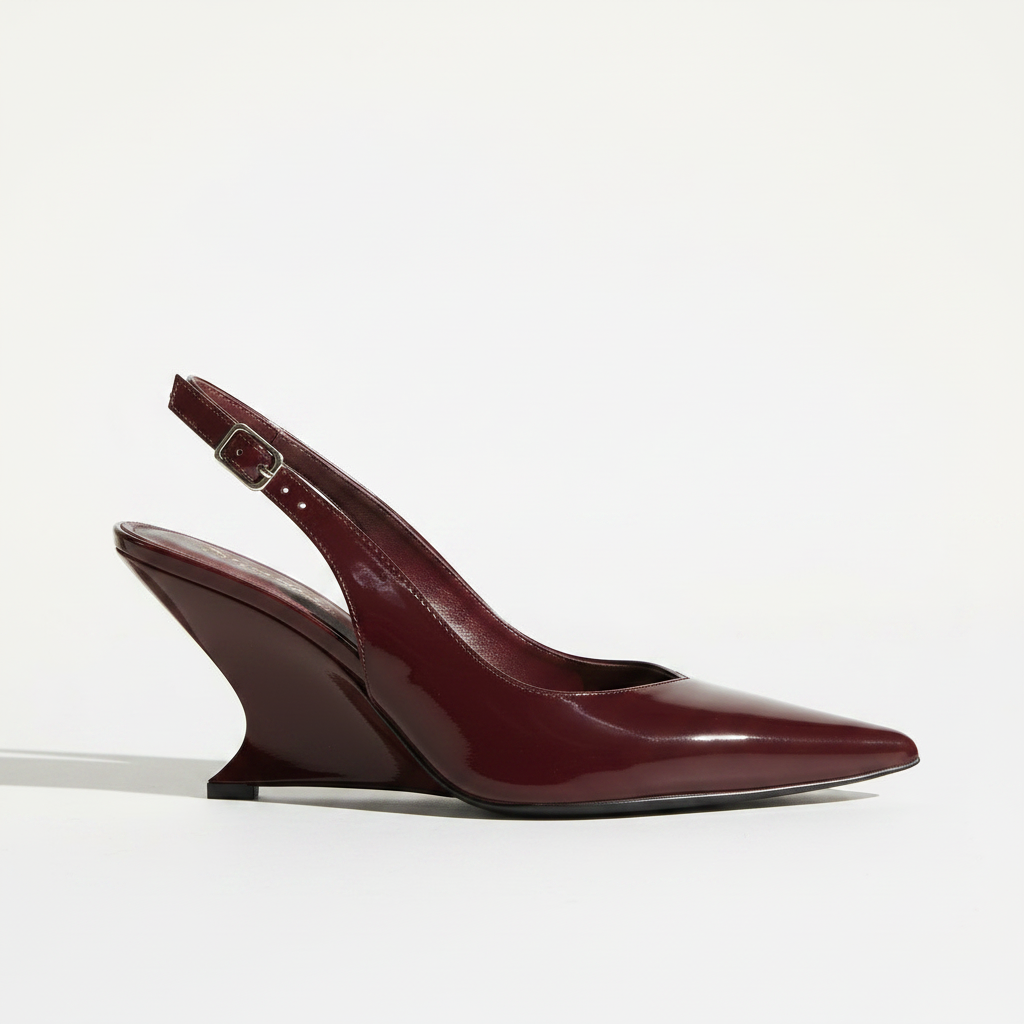 Renata Burgundy Patent Slingback - Side Profile Hero