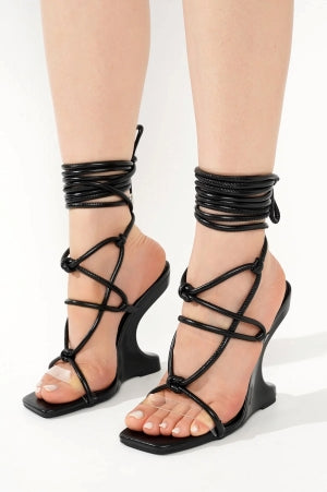 Women's Rhetta Lace-Up Square Toe Sculptural Wedge Heel Sandals - Statement Heels