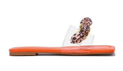 Cape Rival Bow Detail Open Square Toe Flat Sandal-Orange
