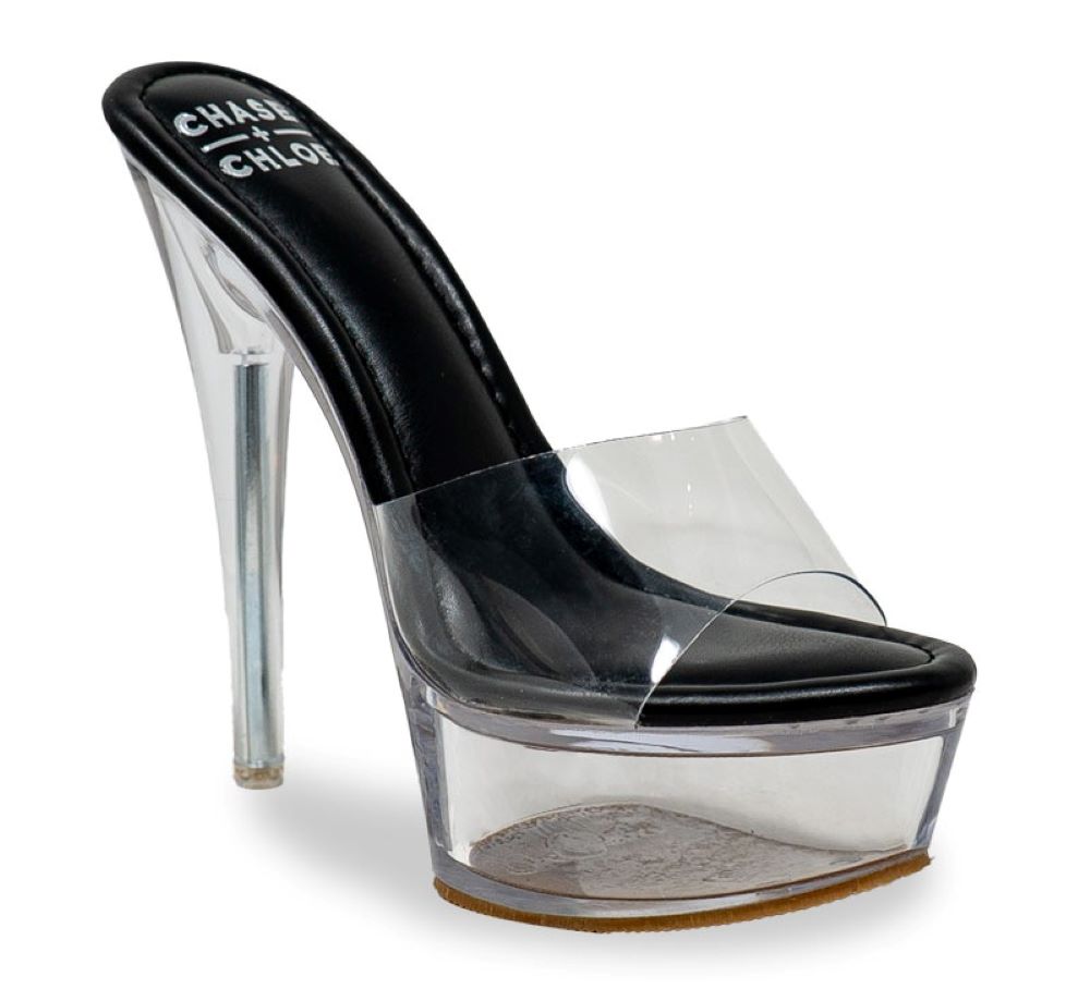 Serenity Clear Platform Stiletto Mule Heels – Black | Chase & Chloe