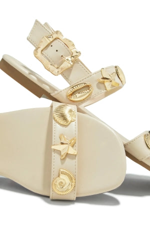 Women's Shelley Ivory Sea Shell & Starfish Flat Sandals - Adjustable Strap Beach Sandals