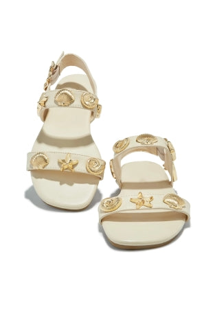 Women's Shelley Ivory Sea Shell & Starfish Flat Sandals - Adjustable Strap Beach Sandals