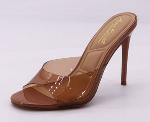 Anne Michelle Showy Clear PVC Stiletto Mule Heels – Open Toe Slip-On High Heels for Women