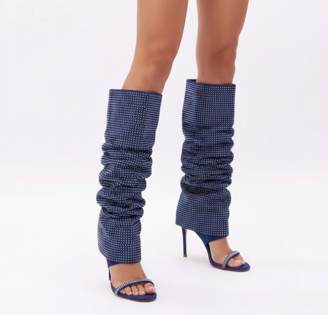 Crystal Slouch Stiletto Boots for Women – Rhinestone Heels