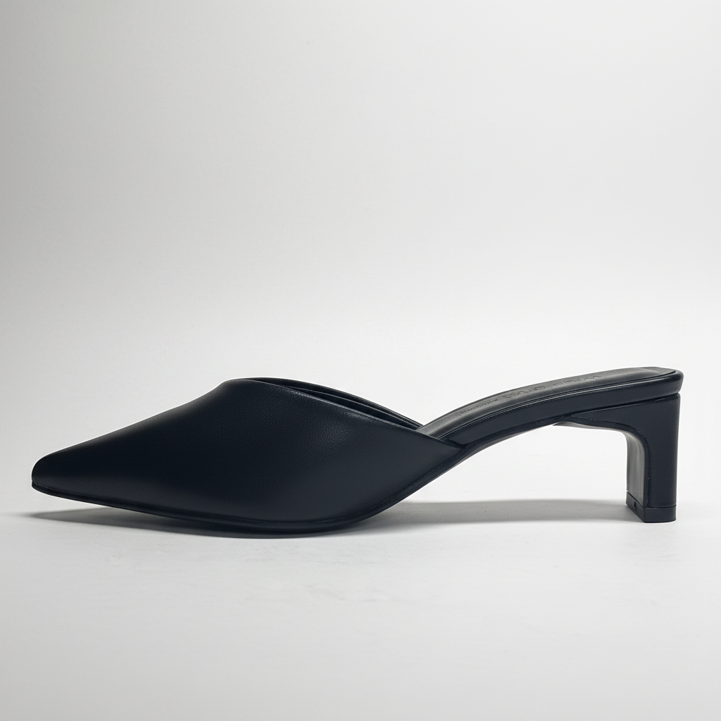 Willy Black Kitten Heel Mules — Women's Pointed-Toe Slip-On Mule Shoes