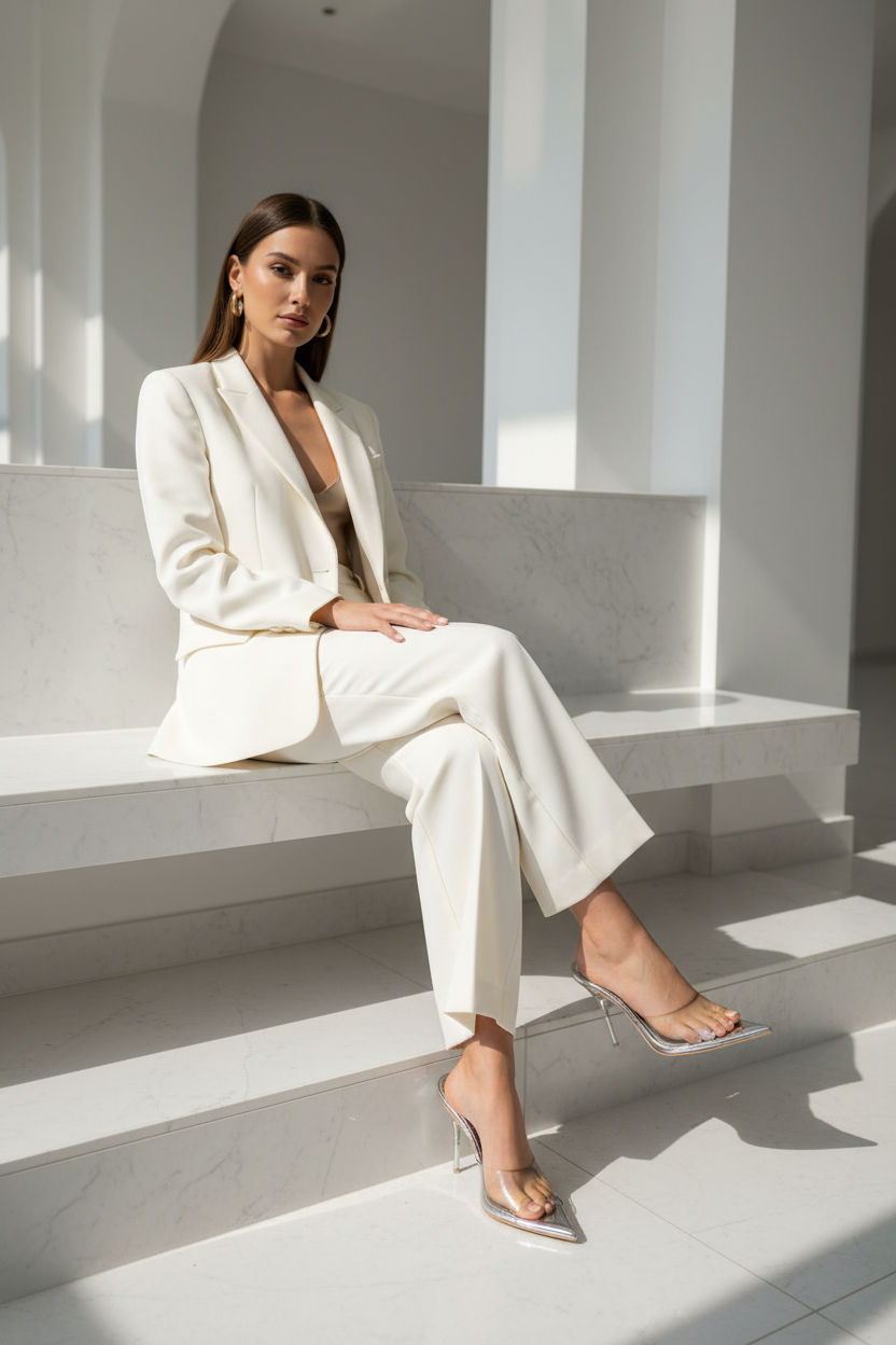 Pointed Toe Clear Heels & High Heel Mules in Silver