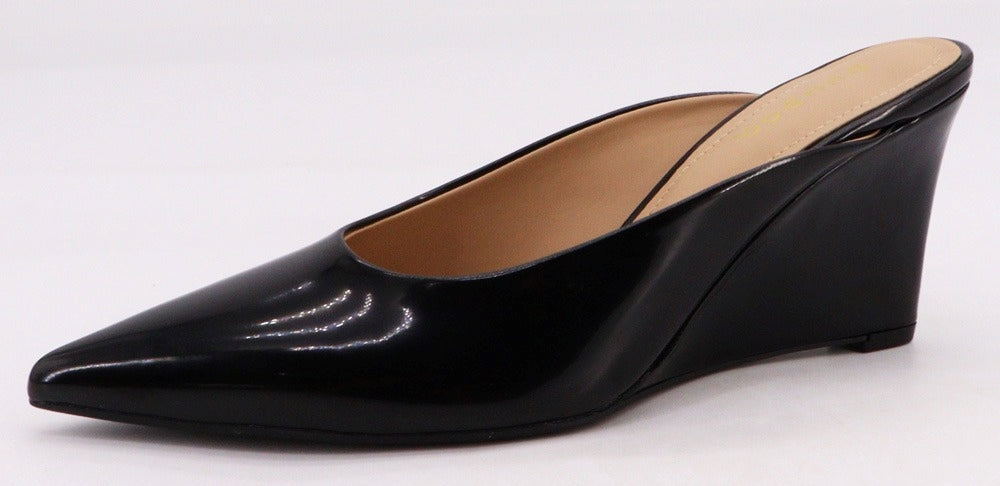 Skyzone Black Patent Pointed-Toe Wedge Mule Heels – Slip-On Women's Wedge Sandal