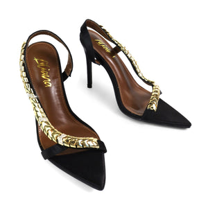 Tehila Gold Chain Stiletto Heel - Black