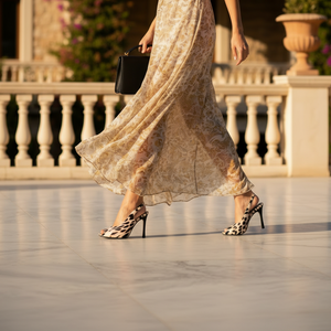 Anne Michelle Clearcut Cheetah Patent Peep Toe Slingback Stiletto Heels