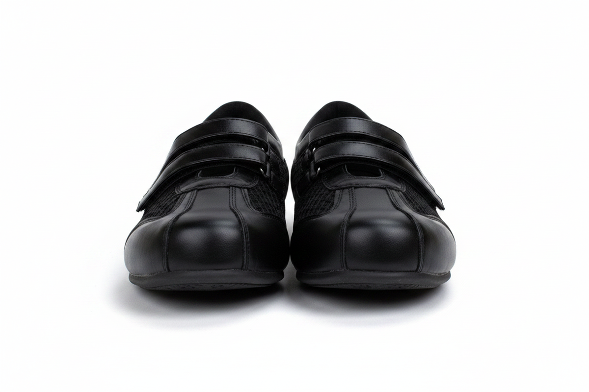 Balleta Black Velcro Flats — Women's Mesh Double-Strap Shoes